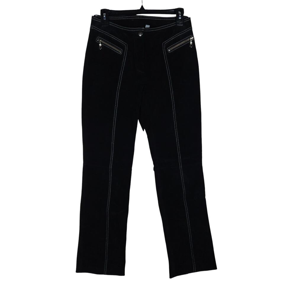 Wilsons Leather Womens Pants 4 Black Suede Retro Moto Zip Pockets Gothcore Y2K